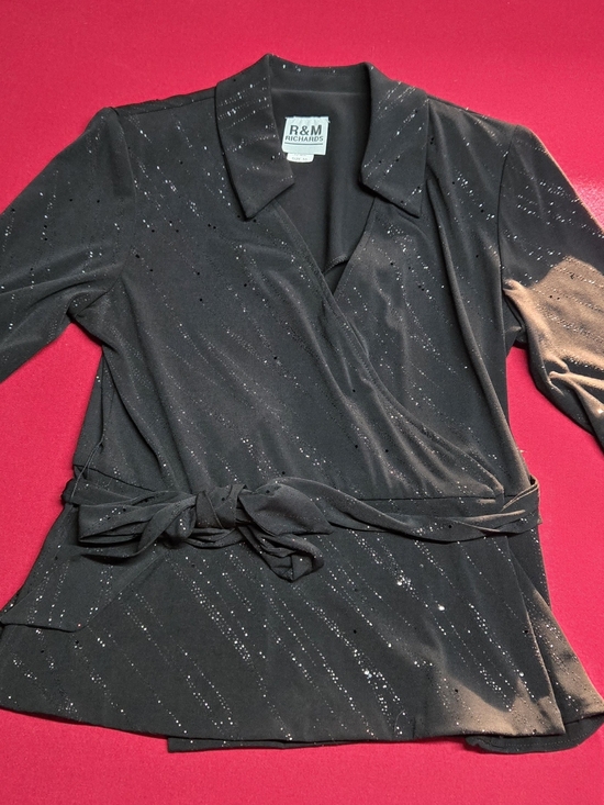 R&M Richards Jackets & Blazers - R&M Richards Women's Black Draped Open-Front Blazer